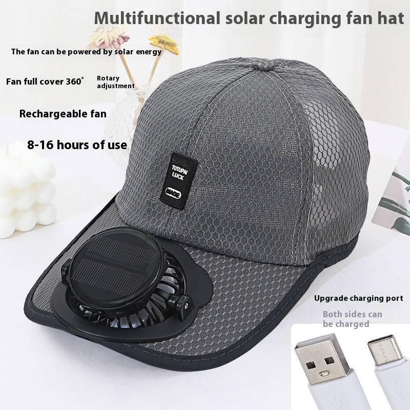Solar fan sun hat for hiking and fishing