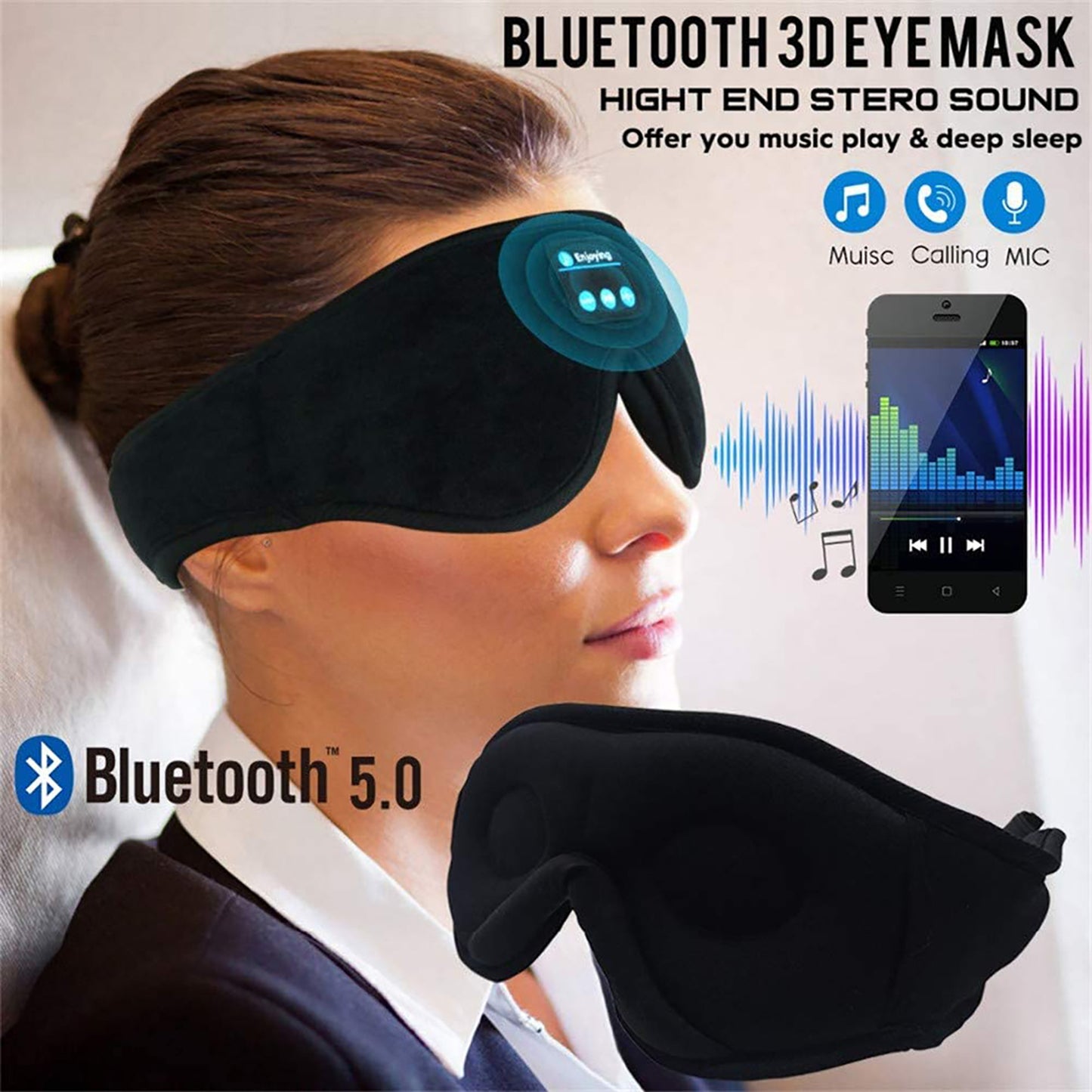 Bluetooth sleep mask with built-in flat speakers