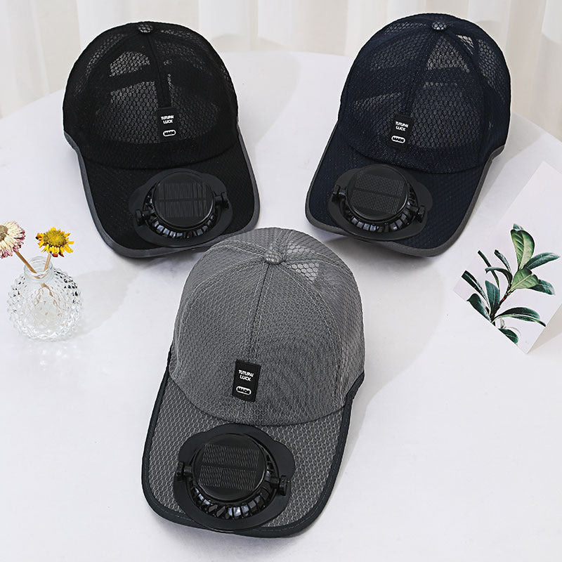 UV protection cap with solar-powered cooling fan