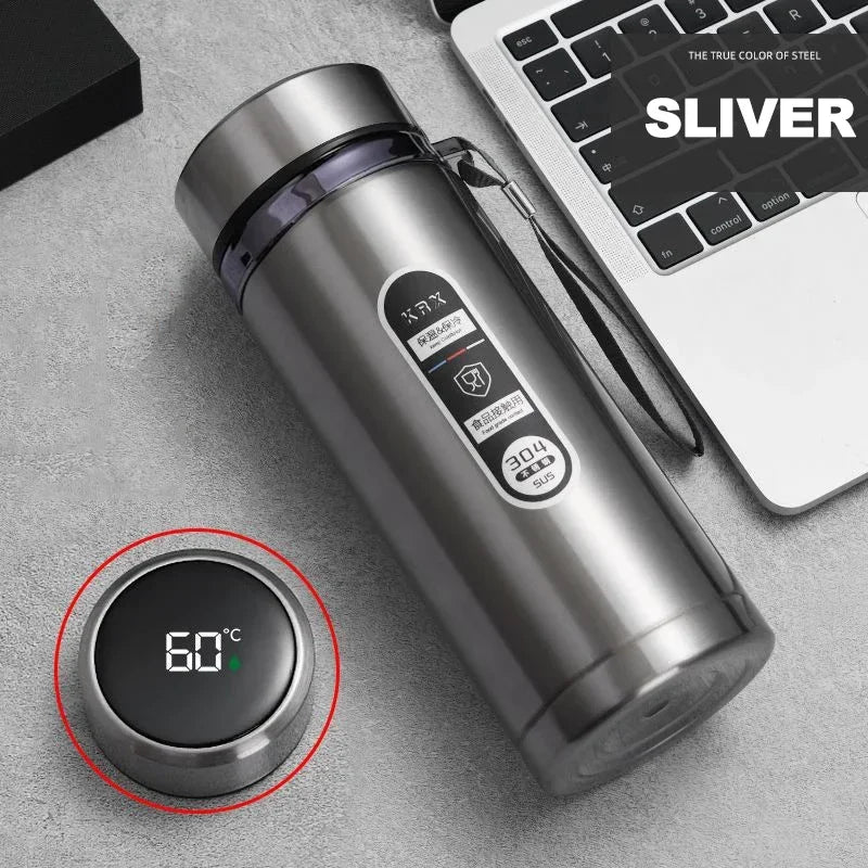 Stainless steel vacuum flask with LED temperature display