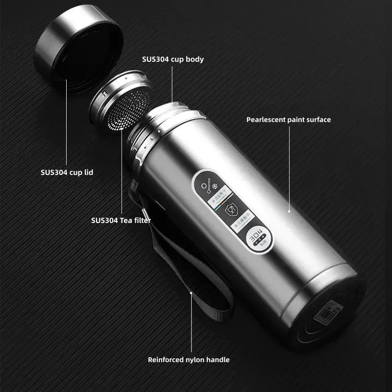 Stainless steel vacuum flask with LED temperature display