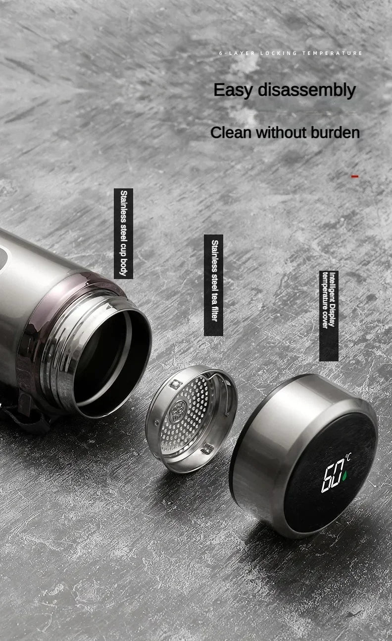 Stainless steel vacuum flask with LED temperature display