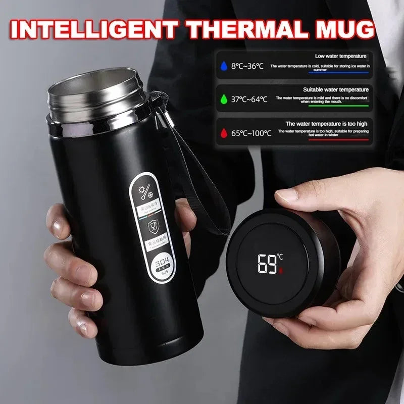 Stainless steel vacuum flask with LED temperature display