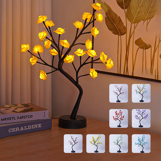 Rose tree fairy light lamp with glowing roses