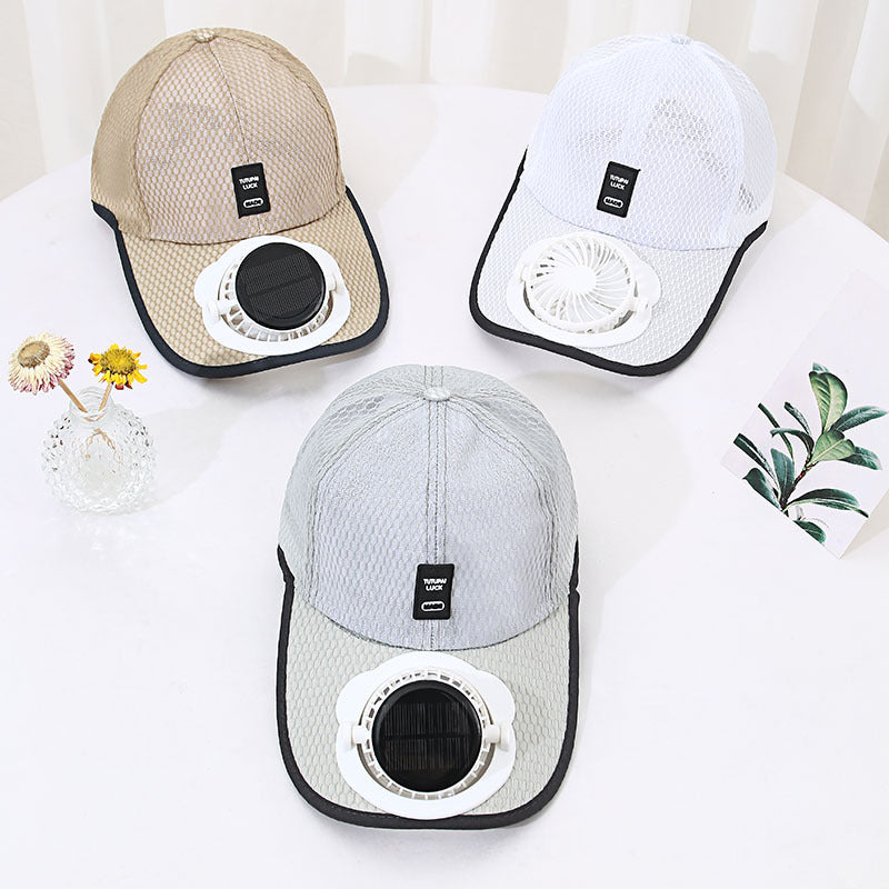 Solar-powered fan hat for summer heat